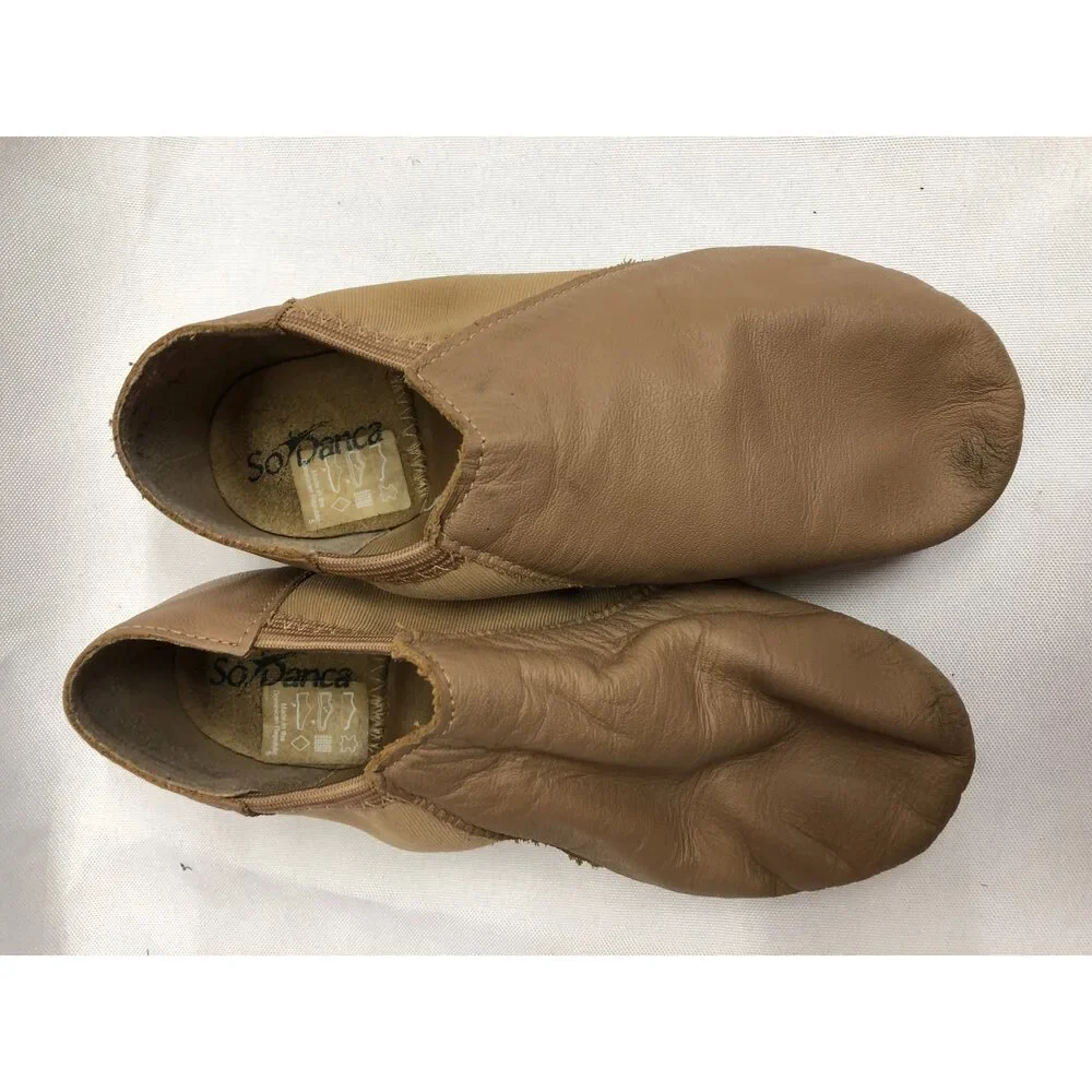 Pre-Owned Dance Jazz Shoes So Danca 12M Child JZ43 Tan Pull On Leather Split So